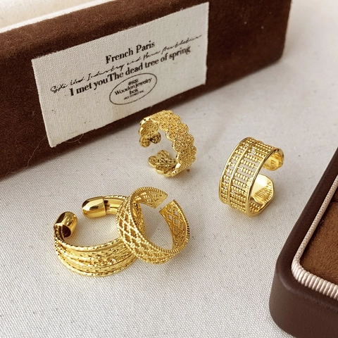 18K Vergoldete Kupfer Ringe Verstellbar Offen Hohlspitze Abakus Gitter Design Vintage Luxus Schmuck Für Damen