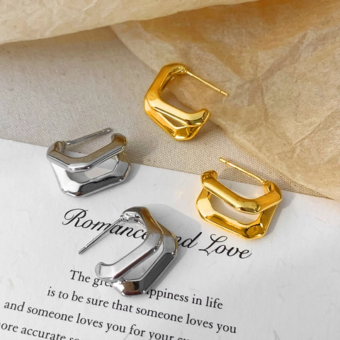 Minimalistische Geometrische Dubbellaagse U-Vormige Oorknopjes Koper 18K Goud Verguld Luxe Stijl Voor Vrouwen