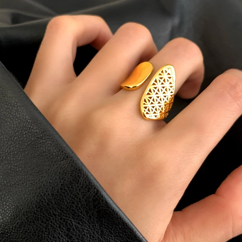 Asymmetric Open Mesh Ring Copper Geometric Adjustable Minimalist Jewelry For Women Elegant Commute Style Accessory