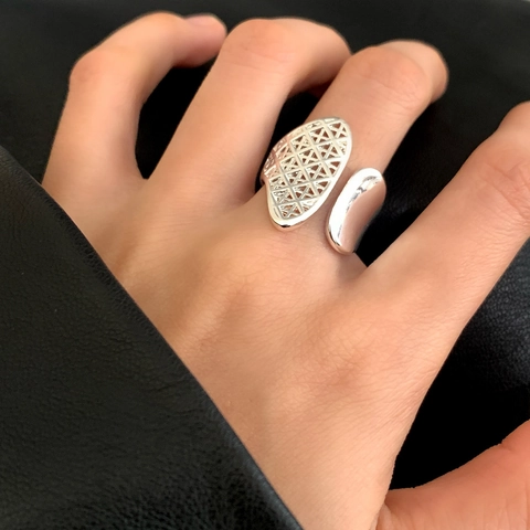 Asymmetric Open Mesh Ring Copper Geometric Adjustable Minimalist Jewelry For Women Elegant Commute Style Accessory