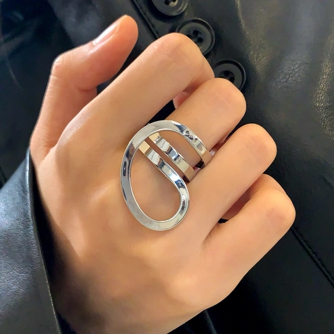 Anello Di Rame Geometrico Intrecciato Linea Sinuosa Astratta Design Cavo Regolabile Finitura Metallica Gioielli Di Moda Minimalisti Per Donne