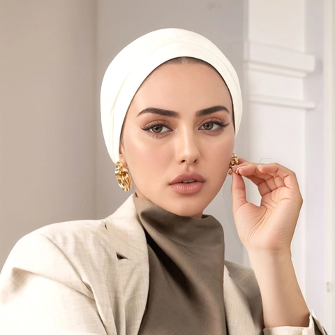 Turbante da Donna in Cotone Mercerizzato Tinta Unita Traspirante Sottocuffia Hijab Musulmana Fascia Elastica Moda Accessorio