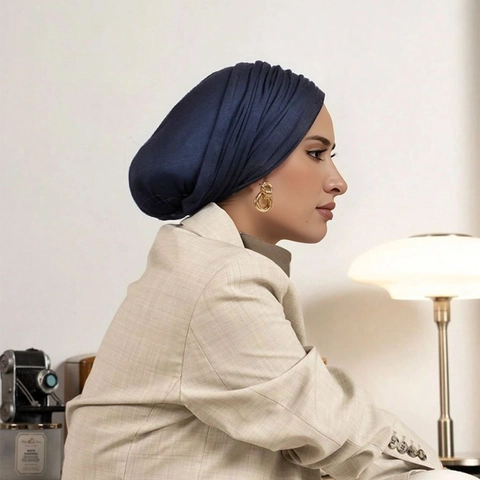 Turbante da Donna in Cotone Mercerizzato Tinta Unita Traspirante Sottocuffia Hijab Musulmana Fascia Elastica Moda Accessorio