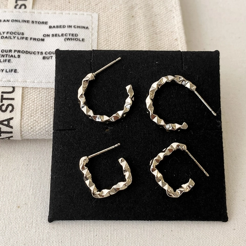 Orecchini A Lobo Geometrici Plissettati Irregolari Per Donna Vintage Caffè Oro Rame Texture Martellata Gioielli Minimalisti