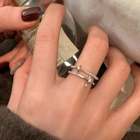 Anello Aperto A Doppio Strato Con Künstliche Perle E Stella Zircone Stile Francese Minimalista Gioielli Da Dito Eleganti Regolabili Per Donne