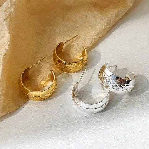 Créoles En Forme De C Pour Femmes Géométriques Cuivre Texture Losange Taille Diamant Avec Tige De Boucle En Cuivre