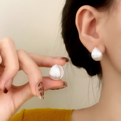 Orecchini A Cerchio Con Cerniera In Rame Opaco Vintage Francese Goccia D'acqua Trama Spazzolata Gioielli Geometrici Donna