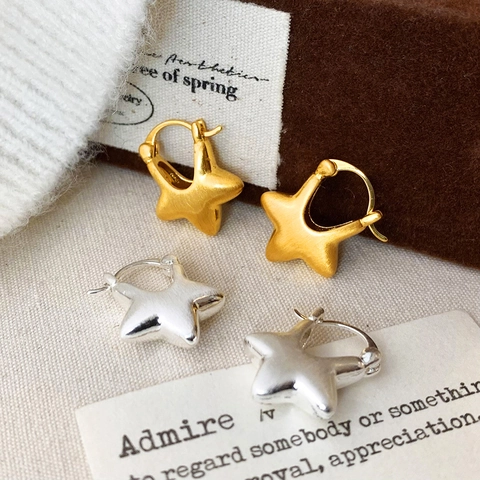 Ster Ring Oorbellen Geometrische Geborstelde Textuur Koper Verguld Minimalistisch Lichtgewicht Dagelijks Accessoire Voor Dames