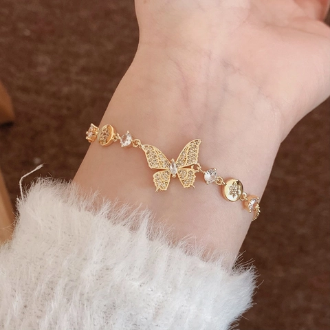 Bracelet Ajustable Papillon Cuivre Micro Pavé Zircone Coulissant Bijoux De Mode Luxe Pour Femmes