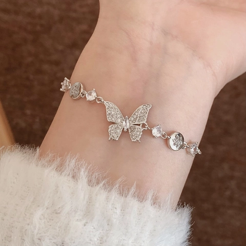 Bracelet Ajustable Papillon Cuivre Micro Pavé Zircone Coulissant Bijoux De Mode Luxe Pour Femmes