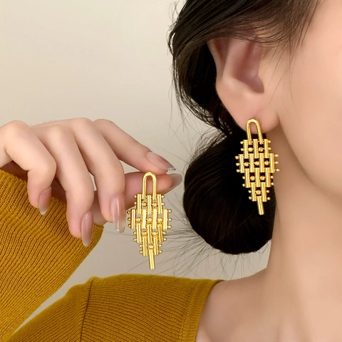 Geometrische Kwastje Oorbellen Architectuur Niche Minimalistisch Koperen Sieraden Met Zilveren Of Koperen Oorbel Post