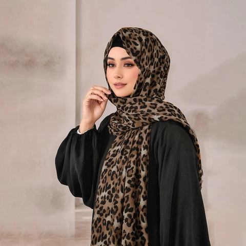 Sciarpa Leopardata Chiffon Leggera Traspirante Scialle Lungo Hijab Moda Motivo Animale Per Donne