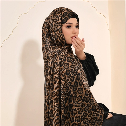Sciarpa Leopardata Chiffon Leggera Traspirante Scialle Lungo Hijab Moda Motivo Animale Per Donne