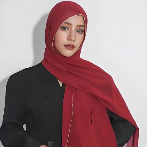 Women Chiffon Hijab Scarf With Gold Chain Beaded Trim Solid Color Lightweight Breathable Shawl Wrap Headscarf Elegant