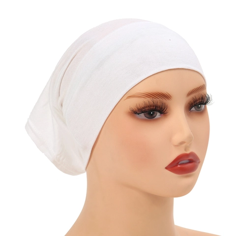 Elastic Polyester Hijab Undercap For Women Solid Color Muslim Inner Cap Breathable Headscarf Base Turban Accessories