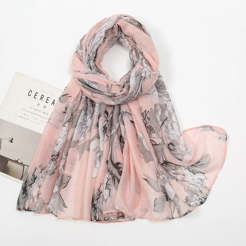 Floral Print Scarf Women Lightweight Bali Yarn Shawl Ethnic Style Ginkgo Leaf Pattern Long Sheer Wrap Elegant Accessory