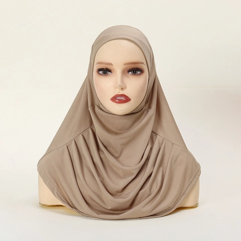 Women Muslim Hijab Solid Color One-Piece Crystal Hemp Headscarf Undercap For Daily Wear Breathable Comfortable Head Cover
