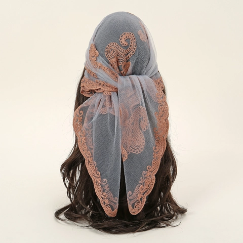 Elegant Paisley Embroidered Lace Bandana Polyester Retro Floral Square Scarf Headwear For Women Bohemian Style Accessary