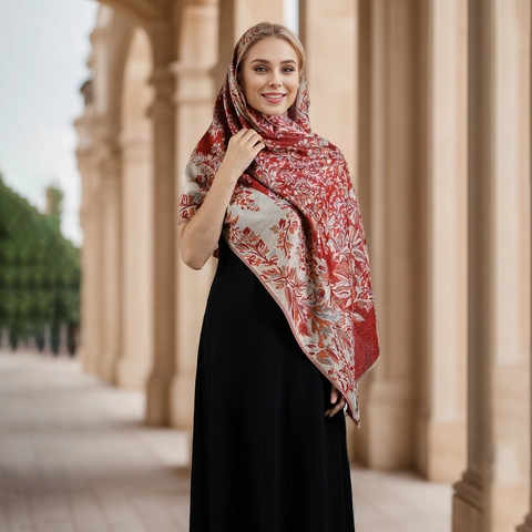 Sciarpa Scialle Jacquard Floreale Etnico Da Donna Con Nappine Retro Lungo Poliestere Pashmina Caldo Accessoire