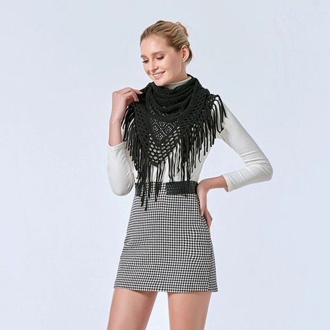 Women's Elegant Knitted Crochet Triangle Shawl With Tassels Hollow Out Polyester Scarf Wrap For Travel Daily Decor