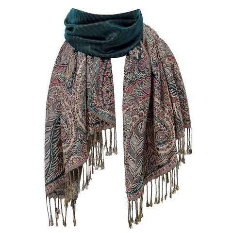 Women Paisley Jacquard Scarf Shawl Polyester Retro Ethnic Tassels Long Wrap For Autumn Winter All Seasons
