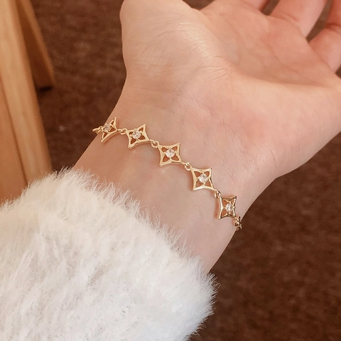 Hollow Star Kupfer Armband Mit Zirkonia Verstellbare Slider Kette Für Damen Eleganter Luxus Stil