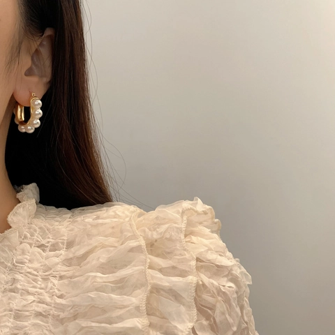 Orecchini A Cerchio A Forma Di U Con Künstliche Perle Sintetiche Eleganti Geometrici Placcati Oro Argento Gioielli Vintage Per Donna