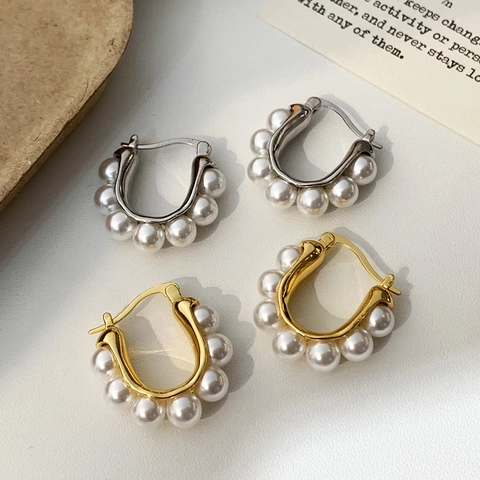 Orecchini A Cerchio A Forma Di U Con Künstliche Perle Sintetiche Eleganti Geometrici Placcati Oro Argento Gioielli Vintage Per Donna