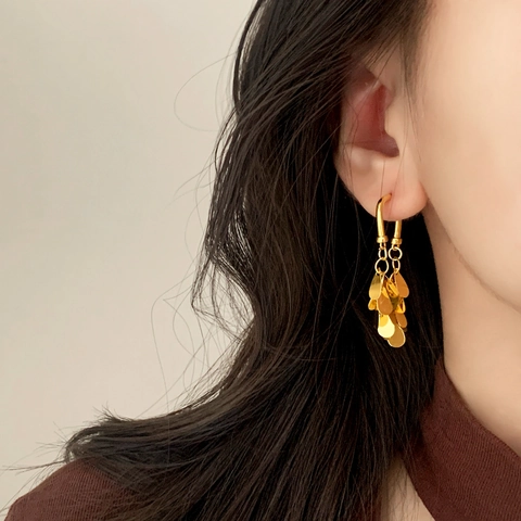 Copper Drop Earrings With Round Sequin Tassels High End Niche Design Light Luxury Fashion Jewelry For Women