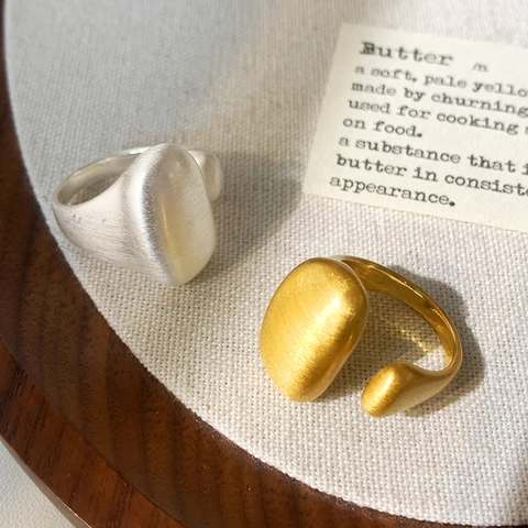 Minimalist Copper Adjustable Open Ring 18K Gold Plated Brushed Texture Geometric Pebble Style Jewelry For Women