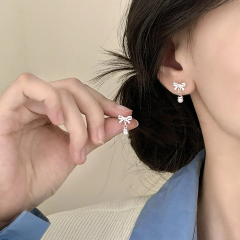 Schleife Künstliche Perle Hängeohrringe Mit Kupfer Ohrstecker Minimalistisch Süß Elegant Täglicher Schmuck Für Damen
