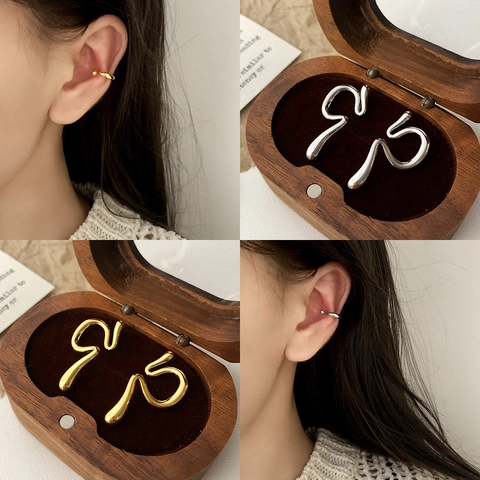 Minimalist Wave Ear Bone Clip Non Pierced Brass Gold Silver Plated Fluid Shape Earring For Women Commuting Jewelry