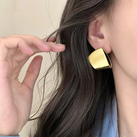 Pendientes Geométricos Cobre Chapado En Oro Plata Minimalista Exagerado Acabado Espejo Curvo Metálico Elegante Joyería