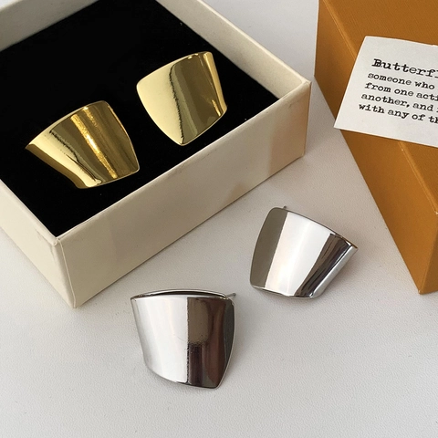 Pendientes Geométricos Cobre Chapado En Oro Plata Minimalista Exagerado Acabado Espejo Curvo Metálico Elegante Joyería