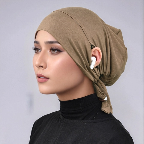 Sotto-Hijab in Cotone Mercerizzato Con Fori per Orecchie Cinturino Regolabile Modal Sottocuffia Musulmana Tinta Unita Turbante Donna