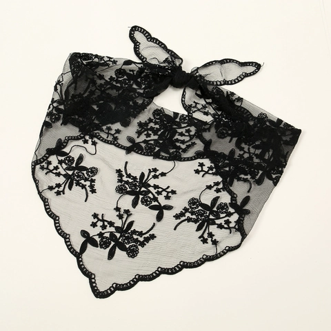 French Vintage Lace Floral Triangle Scarf Women Elegant Embroidered Mesh Headscarf Versatile Hair Band Shawl Accessories