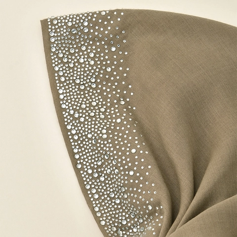 Muslim Hijab Mercerized Cotton Rhinestone Headscarf Inner Cap And Long Scarf Elastic Ethnic Head Wrap For Women