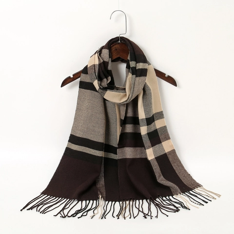 European American Plaid Tassel Scarf For Men Women Warm Imitation Cashmere Soft Large Shawl Wrap For Autumn Winter Business Casual Daily Accessory
