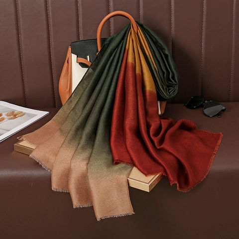 Sciarpa Lunga Da Donna Colore Sfumato Voile Cotone Lino Grande Scialle Bordo Con Nappine Avvolgimenti Solari Leggeri