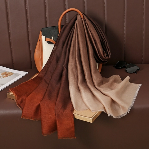 Sciarpa Lunga Da Donna Colore Sfumato Voile Cotone Lino Grande Scialle Bordo Con Nappine Avvolgimenti Solari Leggeri
