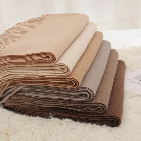 Solid Color Imitation Cashmere Scarf For Women Men Winter Warm Thick Soft Knitted Long Tassel Scarf Wrap Shawl Daily Wear