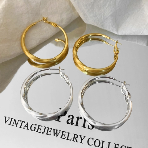 Pendientes De Aro Retorcidos Cepillados Cobre Chapado En Oro Plata Con Poste De Cobre Joyería Geométrica Minimalista Mujer