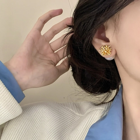 Orecchini A Lobo Perla Artificial Fuoco D'Artificio Lega Di Rame Con Zircone E Perno In Rame Gioielli Geometrici Eleganti Per Donne