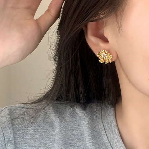 Irregular Firework Stud Earrings Copper With Zircon Light Luxury Niche Design Elegant Jewelry For Women