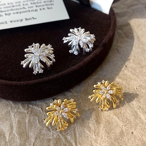 Irregular Firework Stud Earrings Copper With Zircon Light Luxury Niche Design Elegant Jewelry For Women
