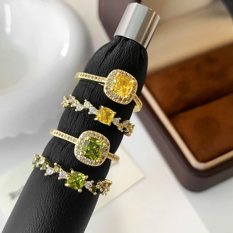 Copper Square Zircon Adjustable Ring Vintage Light Luxury Halo Design Fashion Hand Jewelry For Women