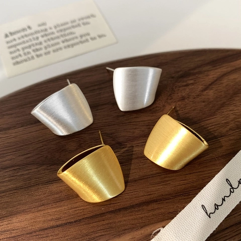 Stud Earrings Brushed Copper Metal Geometric Arc Square Shape Jewelry For Women Fashion Daily Commute Light Luxury