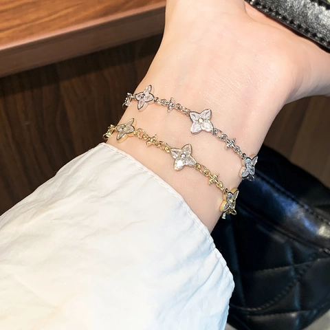 Bracciale Floreale Con Quadrifoglio In Zircone Rame Placcato Oro Argento Catena Regolabile Gioielli Eleganti Da Donna
