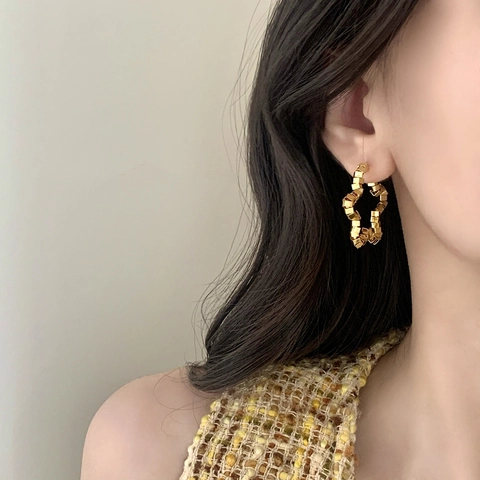 Boucles D'oreilles Puces Étoiles Cube Géométrique En Cuivre Plaqué Bijoux Minimalistes Chic Pour Femmes