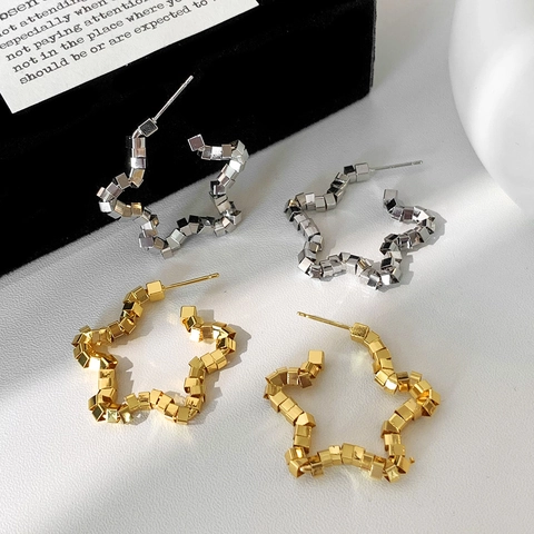 Boucles D'oreilles Puces Étoiles Cube Géométrique En Cuivre Plaqué Bijoux Minimalistes Chic Pour Femmes